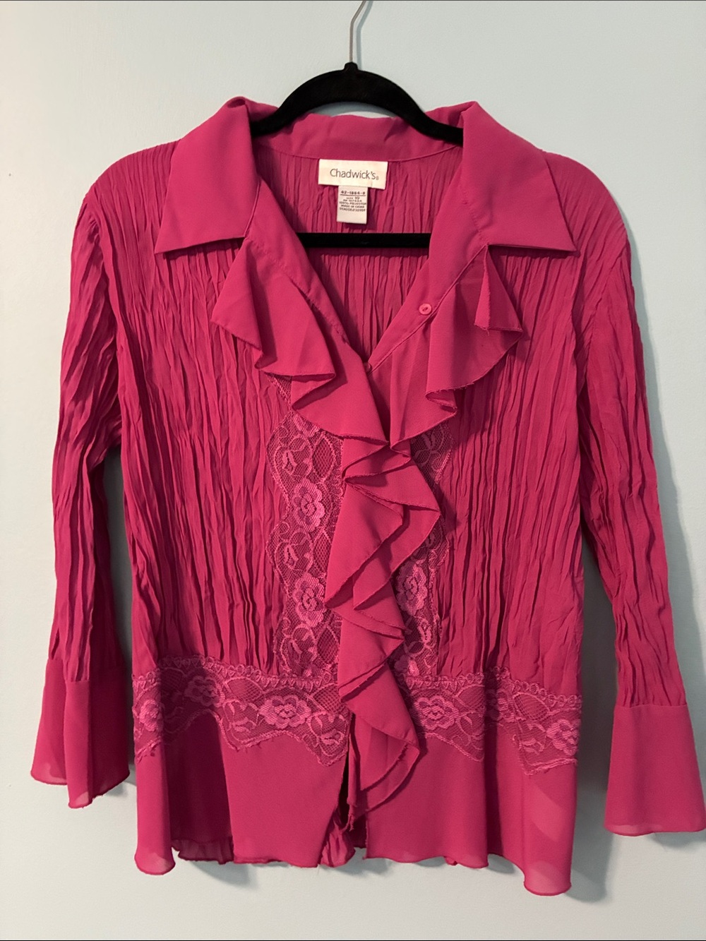 Chadwicks Fuchsia Ruffled Lace Front Blouse